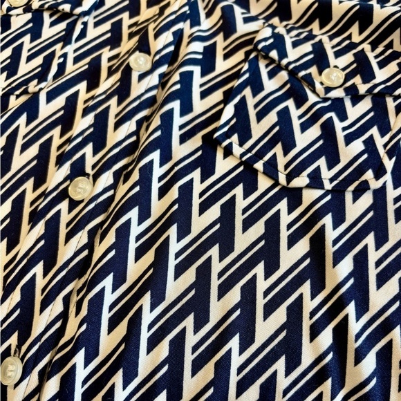 Tory Burch Crista T Lattice Logo Print Shirt Dress Navy White Size S/P - Picture 7 of 11